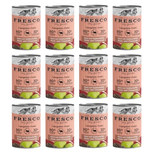 Fresco Complete-Menü Rind mit Süßkartoffeln, Birne & Chiasamen | 12er Pack | 12 x 400 g | Nassbarf für Hunde | Wichtige Proteine & Eiweiß | Aus reinem Muskelfleisch Fresco Complete-Menü Rind mit Süßkartoffeln, Birne & Chiasamen | 12er Pack | 12 x 400 g | Nassbarf für Hunde | Wichtige Proteine & Eiweiß | Aus reinem Muskelfleisch von Fresco