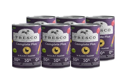 Vorteilspaket 6 x 800g | Fresco Complete Plus Huhn (haltbares B.A.R.F.) | Nassfutter für Hunde | getreidefrei | ohne künstliche Zusätze | natürliches und gesundes Hundefutter von Fresco