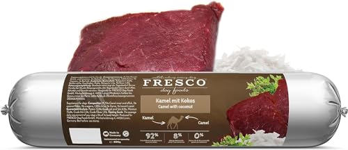 Fresco Dog Barf Wurst Complete-Menü Kamel mit Kokos | 400 g | Futtermittel für Hunde | Kann dabei helfen Hunde optimal zu versorgen | Enthält 92% Fleisch und Innereien von Fresco