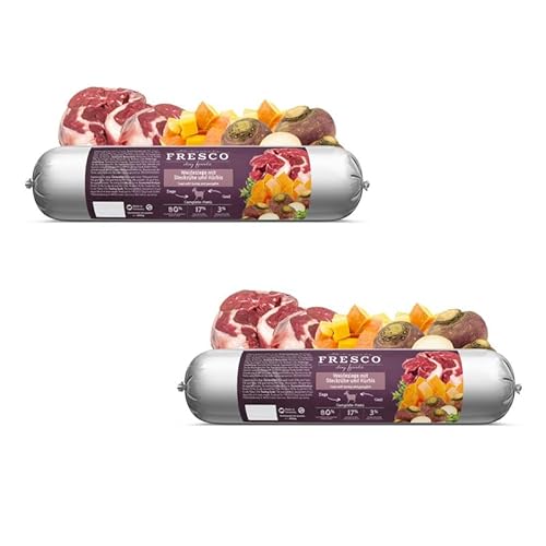 Fresco Dog Barf Wurst Complete-Menü Weideziege mit Steckrübe | Doppelpack | 2 x 400 g | Futtermittel für Hunde | Kann dabei helfen Hunde optimal zu versorgen von Fresco
