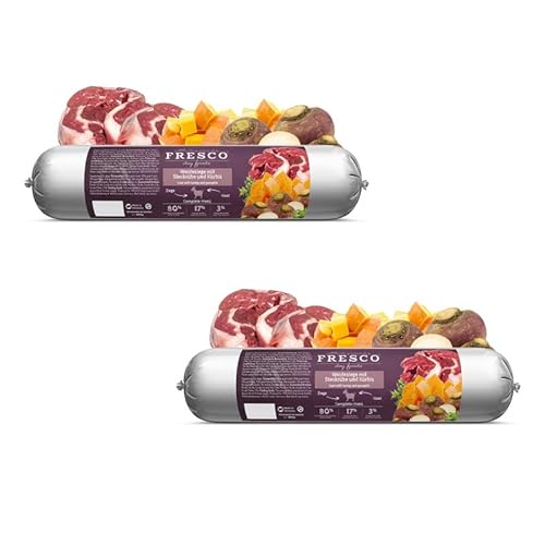 Fresco Dog Barf Wurst Complete-Menü Weideziege mit Steckrübe | Doppelpack | 2 x 400 g | Futtermittel für Hunde | Kann dabei helfen Hunde optimal zu versorgen von Fresco