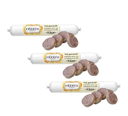 Fresco Dog Foods | Naschwurst Käse | mit Rind, Geflügel & Käse | 3 x 100g Multipack | Schnittfeste Nasch- und Trainingswurst von Fresco