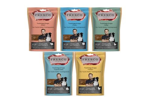 Fresco | Martin Rütter Trainingsdrops 5 x 150g | Natürlicher Monoproteinsnack Probierpaket | Echt-Fleischprodukt | gesund und natürlich | Leckerli für Hunde von Fresco