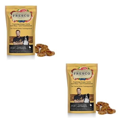 Fresco Martin Rütter Trainingsdrops Huhn mit Blaubeeren und Kranbeeren | Doppelpack | 2 x 150 g | Monoproteinsnack für Hunde | Ohne Reis und Kartoffeln | Echt-Fleisch Produkt von Fresco