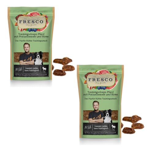 Fresco Martin Rütter Trainingsdrops Pferd mit Preiselbeeren und Birne | Doppelpack | 2 x 150 g | Natürlicher Monoproteinsnack für Hunde | Getreidefreie Rezeptur von Fresco