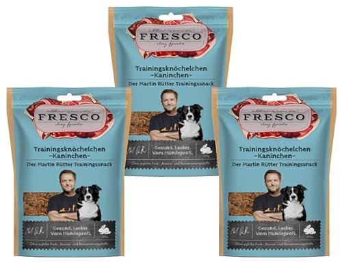 Fresco Martin Rütter Trainingsknöchelchen Kaninchen | 3er Pack | 3 x 150 g | Natürlicher Monoproteinsnack aus Kaninchenfleisch | Leckerer Snack für Hund von Fresco