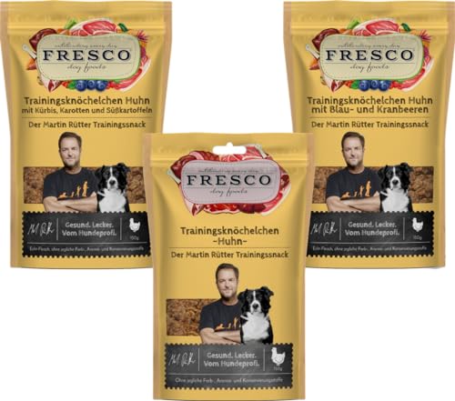 Fresco Martin Rütter Trainingsknöchelchen Probierpaket Huhn | 3 x 150g | Natürlicher Monoproteinsnack | Leckerer Snack für Hunde Fresco Martin Rütter Trainingsknöchelchen Probierpaket Huhn | 3 x 150g | Natürlicher Monoproteinsnack | Leckerer Snack für Hunde von Fresco