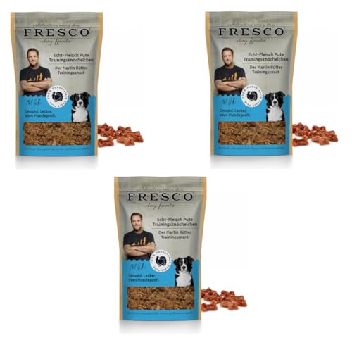 Fresco Martin Rütter Trainingsknöchelchen Pute pur | 3er Pack | 3 x 150 g | Natürlicher Monoproteinsnack für Hunde in Knochenform | Getreidefreie Rezeptur von Fresco