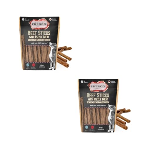 Fresco Ochsenziemerkaustangen 25 cm | Doppelpack | 2 x 10 Stück | Ergänzungsfuttermittel für Hunde | Natürlicher Snack aus frischer Rinderkopfhaut und Ochsenziemer | Wiederverschließbar Fresco Ochsenziemerkaustangen 25 cm | Doppelpack | 2 x 10 Stück | Ergänzungsfuttermittel für Hunde | Natürlicher Snack aus frischer Rinderkopfhaut und Ochsenziemer | Wiederverschließbar von Fresco
