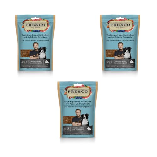 Fresco Trainingsdrops Kaninchen, Apfel & Grünkohl | 3er Pack | 3 x 150 g | Ergänzungsfuttermittel für Hunde | Natürlicher Snack aus Kaninchenfleisch | Wiederverschließbar Fresco Trainingsdrops Kaninchen, Apfel & Grünkohl | 3er Pack | 3 x 150 g | Ergänzungsfuttermittel für Hunde | Natürlicher Snack aus Kaninchenfleisch | Wiederverschließbar von Fresco