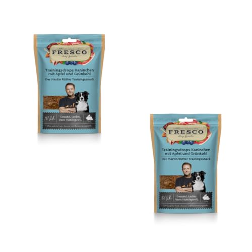 Fresco Trainingsdrops Kaninchen, Apfel & Grünkohl | Doppelpack | 2 x 150 g | Ergänzungsfuttermittel für Hunde | Natürlicher Snack aus Kaninchenfleisch | Wiederverschließbar Fresco Trainingsdrops Kaninchen, Apfel & Grünkohl | Doppelpack | 2 x 150 g | Ergänzungsfuttermittel für Hunde | Natürlicher Snack aus Kaninchenfleisch | Wiederverschließbar von Fresco
