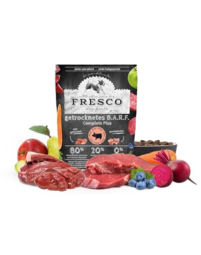 Fresco Trockenbarf Complete Plus Rind | 1 kg | Trockenbarf für Kleine Hunde | Bestehend aus reinem Muskelfleisch, Innereien und Calcium-Knochen vom Rind sowie Obst, Gemüse und Öl von Fresco