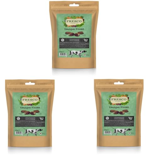 FRESCO Knusper Kissen | 3er Pack | 3 x 100 g | Veganer Snack für Hunde | Gemüsekissen mit Waldfruchtfüllung | Für eine abwechslungsreichere Ernährung | Knusprige Hülle von Fresco
