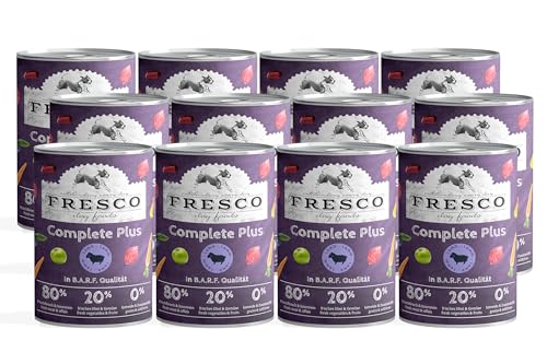 Vorteilspaket 12 x 400g | Fresco Complete Plus Lamm (haltbares B.A.R.F.) | Nassfutter für Hunde | getreidefrei | ohne künstliche Zusätze von Fresco