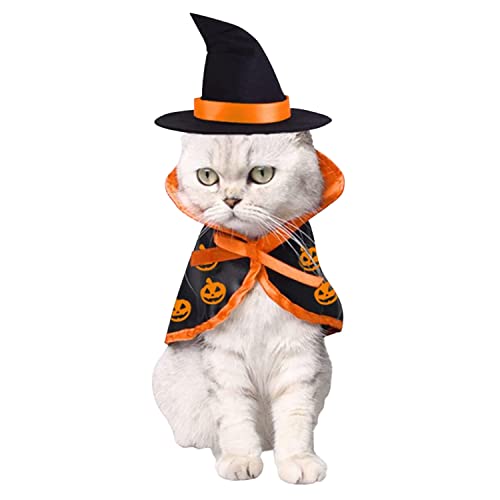 Frestepvie Katzenmantel Für Katzen Halloween Verkleidung Umhang Haustierkleidung Lustiges Kostüm Mit Hut Für Hunde Katze Welpen von Frestepvie