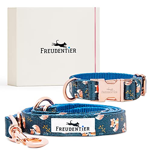 FREUDENTIER Hundehalsband + Hundeleine im Set - Inkl. Geschenkbox - 3-Fach verstellbare Leine 2m - Let's get Foxy Kollektion für kleine, mittelgroße & große Hunde von FREUDENTIER