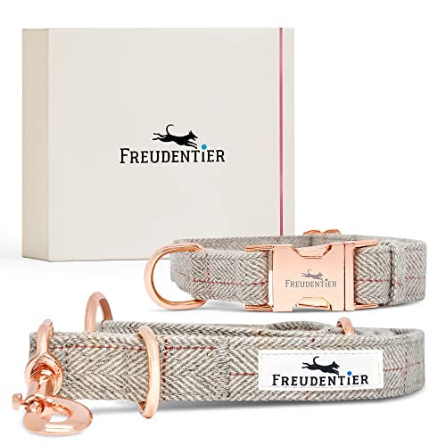 FREUDENTIER® Hundehalsband und Hundeleine im eleganten Set - 2m Leine, 3-Fach verstellbar - Robust & Winterfest | Das Original (37-58cm) von FREUDENTIER