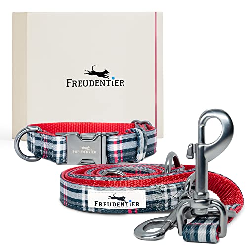FREUDENTIER® Hundehalsband und 3-Fach verstellbare Führleine (2m) im Set - Edinburgh Kollektion (30-40cm) von FREUDENTIER