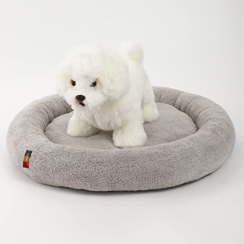 Freyamy Hundebett für Kleine Hunde und Katzen - Waschbar, Rutschfest, Rund, Plüsch, Indoor - Warmes Hundesofa und Kissen - Grau, Ø60 cm Außendurchmesser von Freyamy
