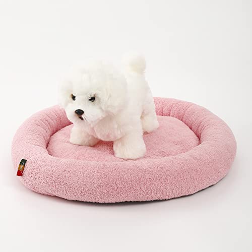 Freyamy Hundebett für Kleine Hunde und Katzen - Rosa, Rund, Plüsch, Waschbar, Rutschfest - Ø 50 cm Außendurchmesser - Indoor, Warmes Katzenbett, Haustierbett von Freyamy
