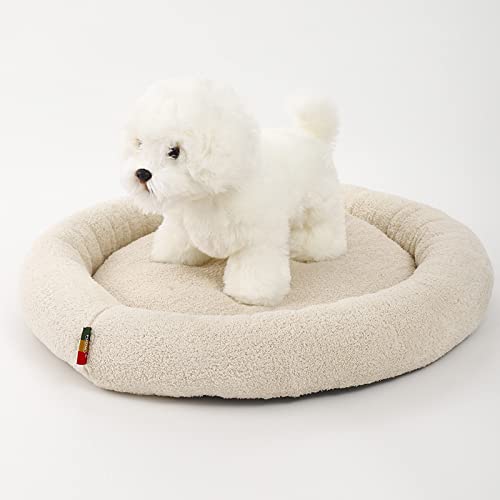 Freyamy Hundebett Rund Plüsch Hundebett Kleine Hunde und Katzen Beige Hundebetten Waschbar rutschfest Hundebett Warmes Katzenbett Hundebett Indoor Hundesofa Hundebett Ø 40 cm Außendurchmesser von Freyamy