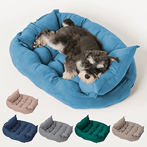 Freyamy Hundebett Waschbar Faltbar für Kleine und Mittelgroße Hunde - Blau Wandelbares Multifunktionales Mehrzweck M Flauschig Hundekissen Indoor von Freyamy