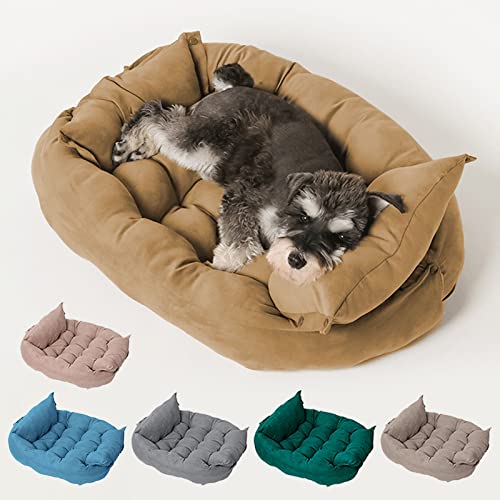 Freyamy Hundebett Waschbar Faltbar für Mittelgroße Hunde L - Wandelbares Multifunktionales Mehrzweck Flauschiges Hundekissen Hundesofa Indoor Gelb von Freyamy