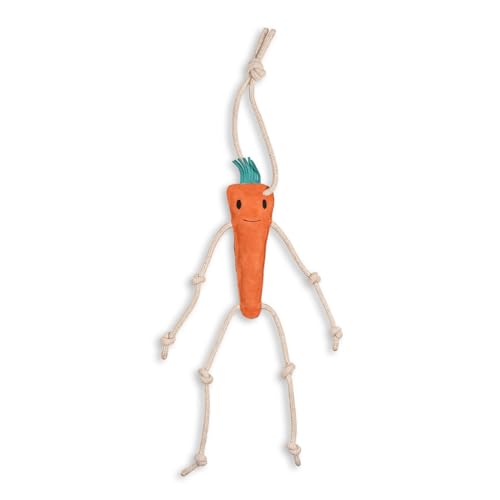 Frezco CarrotMan Hundespielzeug aus Wildleder – Entzückende Figur mit Seilarmen und Beinen Aus echtem Leder mit 100 % Baumwollseil, 5,1 cm dicke Kokosfaser-Füllung, langlebige Nähte, weich und sicher von Frezco