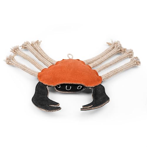 Frezco Orangene Krabbe Hundespielzeug – Sicheres Echtleder und natürliches Baumwollseil | Perfekt zum Ziehen und Apportieren von Frezco