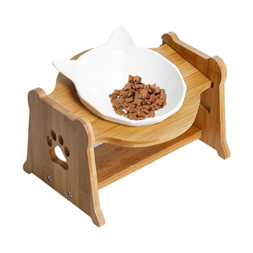 Bolstem für Anti -Guy -Chat - Große Chat -Schüssel Neigung, Schüssel Chat Neigung - Katzenschutzschale mit 14 cm Keramikschale und Bambusstütze 22,5 cm für Chat -Mahlzeit von Frfik