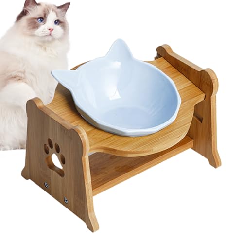 Bolstem für Anti -Guy -Chat - Große Chat -Schüssel Neigung, Schüssel Chat Neigung - Katzenschutzschale mit 14 cm Keramikschale und Bambusstütze 22,5 cm für Chat -Mahlzeit von Frfik