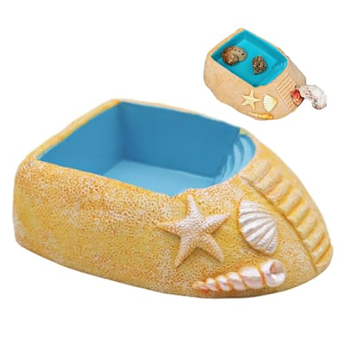 Frfik Einsiedlerkrebsbecken mit Rampe – Wasserschale für Einsiedlerkrebse im Strandstil | Einsiedlerkrebszubehör, Wasser-/Futternapf aus Kunstharz, Badebecken, Reptilienrampe, Sonnenbühne von Frfik
