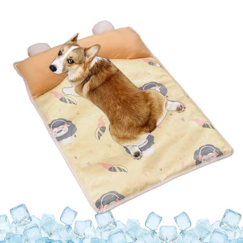 Frfik Kühlmatte Für Hunde,Kühlkissen Für Haustiere | Eismatte mit Kissen für Transportbox Käfig Hundezuhause Sofa Auto bei drinnen draußen von Frfik