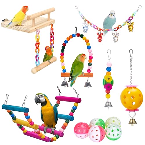 FrgKbTm Vogel-Sittich-Spielzeug, Holzständer, Schaukel, Hängendes Kauspielzeug, Papageien, Kletterleiter, buntes Vogelkäfig-Spielzeug für Sittiche, Sittiche, Nymphensittiche, Liebesvögel, Finken, 11 FrgKbTm Vogel-Sittich-Spielzeug, Holzständer, Schaukel, Hängendes Kauspielzeug, Papageien, Kletterleiter, buntes Vogelkäfig-Spielzeug für Sittiche, Sittiche, Nymphensittiche, Liebesvögel, Finken, 11 von FrgKbTm