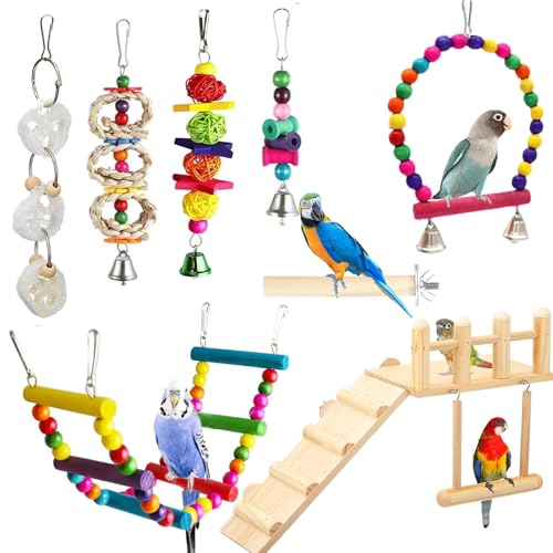 FrgKbTm Vogelsitzstangen, Plattform mit Kletterleiter, buntes stehendes Kauspielzeug, Vogelkäfig-Spielzeug für Wellensittiche, Sittiche, Sittiche, Nymphensittiche, Mynah, Liebesvögel, Finken, 8 Stück FrgKbTm Vogelsitzstangen, Plattform mit Kletterleiter, buntes stehendes Kauspielzeug, Vogelkäfig-Spielzeug für Wellensittiche, Sittiche, Sittiche, Nymphensittiche, Mynah, Liebesvögel, Finken, 8 Stück von FrgKbTm