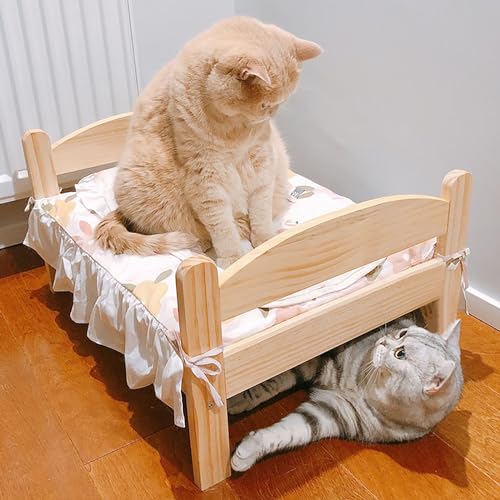 Fricienc Katzenbett für Haushalt, Kleintier dekorative Hundebett, Haushalt Katze Nest hölzerne Bett Süßes Katzenbett 79 * 55 * 30cm von Fricienc