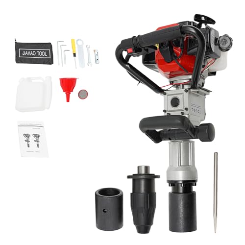Fridgestea 2-IN-1 Benzin Pfahlramme, 32,7cc 2-Takt Abbruchhammer, Stemmhammer Betonhammer Demolition Hammer mit 2 Hülsen, 1 Umrüstkopf, 1 Meißel, 1,45N.m, 7000 U/min von Fridgestea