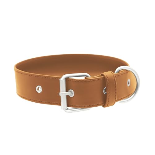 FriedaGreen Hundehalsband – Hochwertig & Farbecht, Robust & Langlebig, Fellschonend & Hypoallergen, Wasserfest, Apfel-Leder, Ultraleicht, Braun – Kleine Hunde mittelgroß von Friedagreen