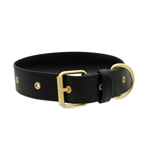 FriedaGreen Hundehalsband – Hochwertig & Farbecht, Robust & Langlebig, Fellschonend & Hypoallergen, Wasserfest, Apfel-Leder, Ultraleicht, Schwarz – sehr Große Hunde von Friedagreen