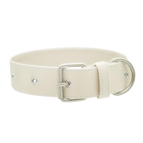 FriedaGreen Hundehalsband – Hochwertig & Farbecht, Robust & Langlebig, Fellschonend & Hypoallergen, Wasserfest, Apfel-Leder, Ultraleicht, Weiß – Mittel-Große kleine Hunde von Friedagreen