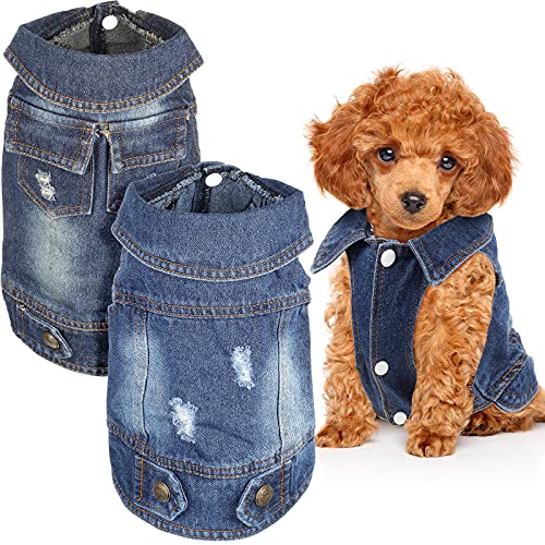 2 Stück Hunde-Jeansjacke Blau Denim Classic Revers Weste Mantel Komfort und Cool Pet Bekleidung für kleine mittelgroße Hunde Katzen von Frienda