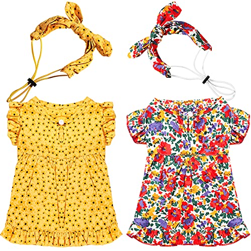 2 Stücke Katze und Hund Prinzessin Blumenkleid Mode Frühling Sommer Kleid mit Stirnband Urlaub Kleid Rot und Gelb Blumenkleid (L) von Frienda