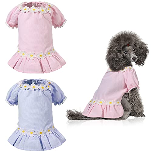 2-teiliges Hundekleid, süßes Tutu-Prinzessinnenkleid, Organza-Blumenmuster, Sommerkleidung, Hunderock für Mädchen, kleine Hunde (lila gestreift, rosa gestreift, XS) von Frienda