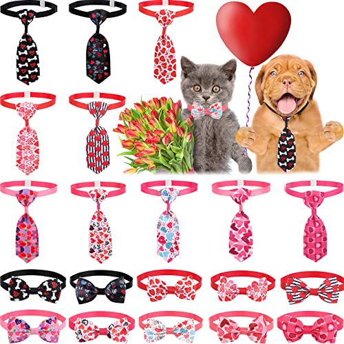 20-teiliges Valentinstags-Hunde-Krawatten-Set enthält 10 Fliegen und 10 Haustier-Krawatten mit verstellbarem Halsband, Herzen, Haustier-Halsband, Zubehör für kleine, mittelgroße Hunde und Katzen von Frienda
