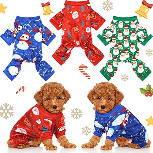 3 Stück Weihnachten Hund Pyjama Hund Overall Santa Schneemann Haustier Kleidung Weihnachten Haustier Pyjama Urlaub Kostüm Overall Welpen Pyjama für Welpen Hund Katze Weihnachten (klassisches Muster, von Frienda