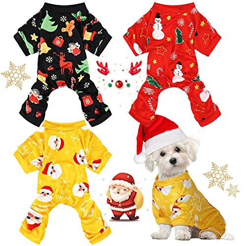 3-teiliger Weihnachts-Hunde-Pyjama, Hunde-Overall, Weihnachtsmann, Schneemann, Haustierkleidung, Weihnachten, Haustier-Pyjama, Weihnachten (Schneemann-Muster, Größe M (passend für 2.5–3-3.5 kg)) von Frienda