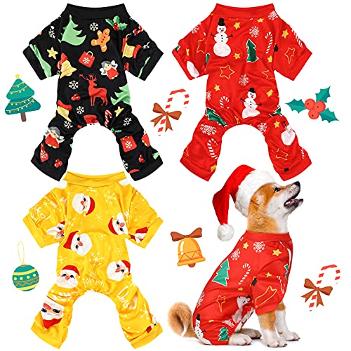 3-teiliger Weihnachts-Hunde-Pyjama, Hunde-Overall, Weihnachtsmann, Schneemann, Haustierkleidung, Weihnachten, Haustier-Pyjama, Weihnachten (Schneemann-Muster, L (passend für 3.5–4.5 kg)) von Frienda