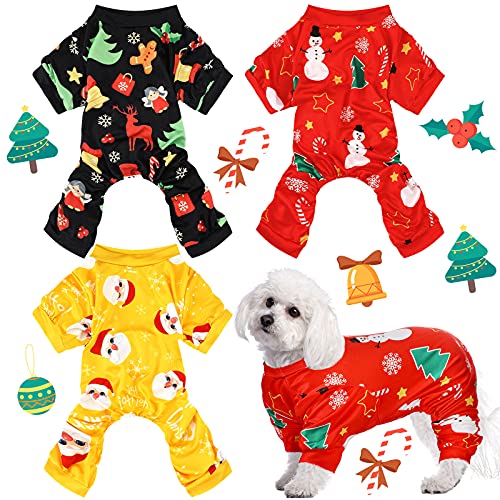 3-teiliger Weihnachts-Hunde-Pyjama, Hunde-Overall, Weihnachtsmann, Schneemann, Haustierkleidung, Weihnachten, Haustier-Pyjama, Weihnachten (Schneemann-Muster, XL (passend für 4.5–5 –5 kg)) von Frienda