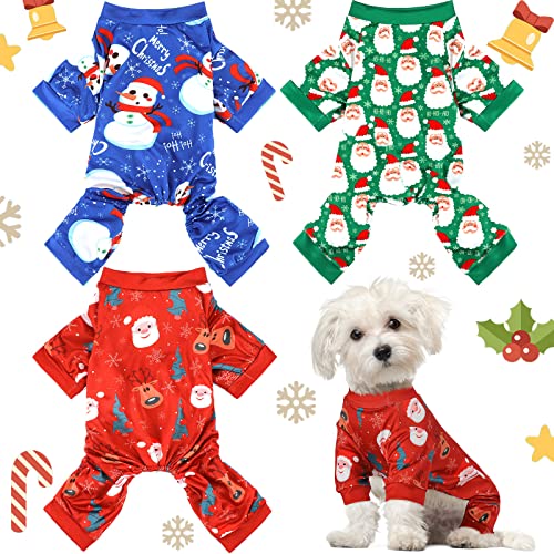 3-teiliger Weihnachts-Hunde-Pyjama, Hunde-Overall, Weihnachtsmann, Schneemann, Haustierkleidung, Weihnachten, Haustier-Pyjama, Weihnachten (klassisches Muster, M (passend für 2.5–3.5 kg)) von Frienda