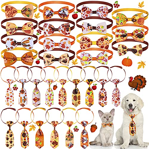 30-teiliges Haustier-Krawatten-Set enthält 15 x Haustier-Krawatten und 15 x Fliegen mit verstellbarem Kragen, Truthahn-Herbst-Blatt-Hunde-Krawatte, Zubehör für Hund, Katze, Erntedankfest, Dekoration von Frienda